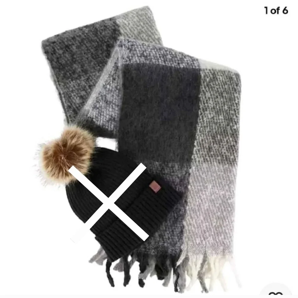 NWT Lucky Brand Black, Gray, and White Plaid Scarf